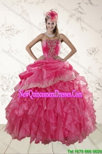 Pretty Ruffles and Appliques Quince Dresses in Hot Pink