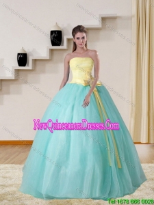 Pretty Strapless Multi Color 2015 Elegant Quinceanera Gown with Bowknot