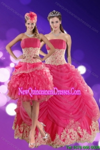 2015 Pretty Hot Pink Quinceanera Dresses with Beading and Lace