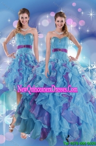 2015 Pretty Multi Color Quince Dresses with Ruffles and Beading