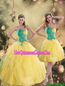 2015 Pretty Ruching Quinceanera Dresses in Yellow and Green