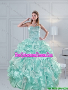 2015 Pretty Strapless Beading Quinceanera Dresses in Aqual Blue
