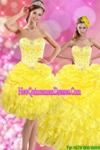 2015 Pretty Sweetheart Yellow Sweet 15 Dresses with Beading and Ruffles