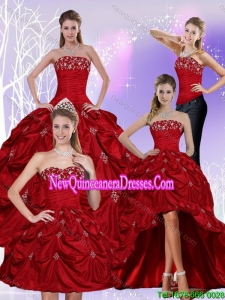 2015 Top Seller Floor Length Strapless Sweet 16 Dress with Embroidery and Pick Ups