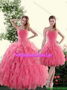 Pretty Strapless Paillette Quince Dresses in Rose Pink for 2015