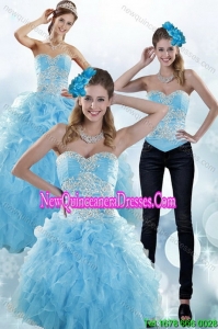 Pretty and Sturning Baby Blue Sweetheart 2015 Sweet 15 Dresses with Embroidery and Ruffles