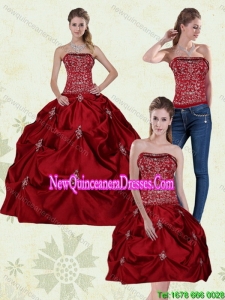 Top Seller Detachable Wine Red Strapless Quinceanera Gown with Embroidery