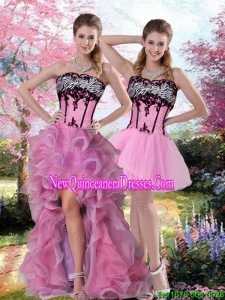 Top Seller High Low Zebra Printed Prom Dress with Pick Ups and Appliques