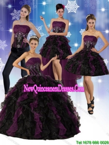 Top Seller Multi Color Strapless Quinceanera Dress with Ruffles and Embroidery
