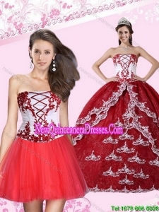 2015 Top Seller Appliques Strapless Quinceanera Dress in Multi Color