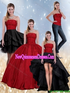 Top Seller Beaded Strapless Ball Gown 2015 Quinceanera Dress in Red and Black