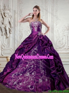 Top Seller Floor Length Strapless Embroidery and Pick Up QuinceaneraGown for 2015