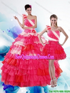 2015 Top Seller Multi Color Quince Dresses with Ruffled Layers and Beading