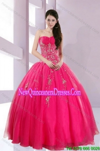 2015 Top Seller Strapless Hot Pink Quince Dresses with Appliques