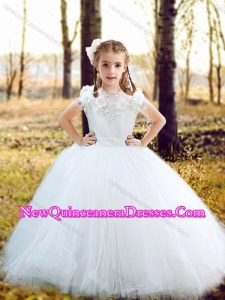 Fashionable Scoop Really Puffy Cute Little Girl Pageant Dresses with Hand Made Flowers and Appliques