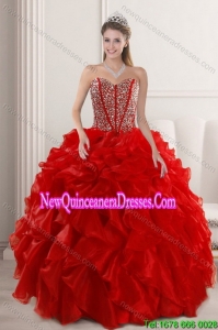 2015 Top Seller Red Quinceanera Dresses with Beading and Ruffles