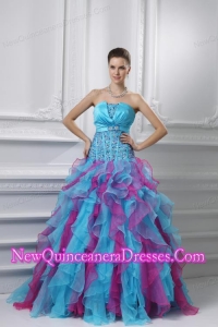 Ball Gown Strapless Organza Beading Ruffles Multi-color Quinceanera Dress