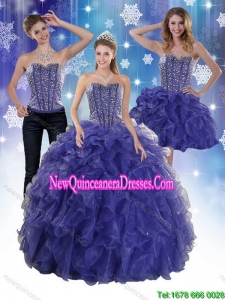 The Top Seller Beading and Ruffles Quince Dresses in Royal Bule