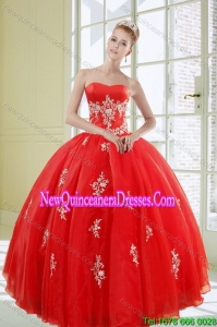 2015 Top Seller Red Quinceanera Dresses with Appliques