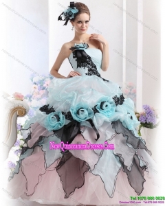 Ruffles Multi Color 2015 Quinceanera Dresses with Hand Made Flowers