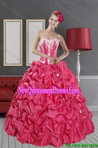 Top Seller Hot Pink Dresses for Quince with Pick Ups and Appliques