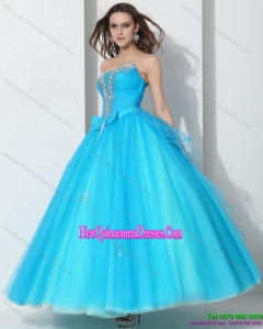 2015 Puffy Beading Baby Blue Quinceanera Dresses with Bownot
