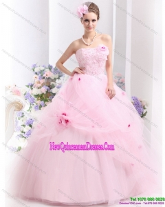 Fashionable Baby Pink Sweet Sixteen Dresses with Hand Made Flowers for 2015