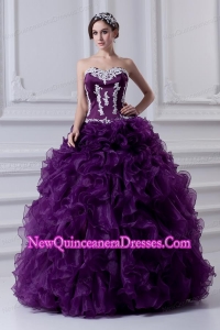 Ball Gown Sweetheart Ruffles and Appliques Purple Quinceanera Dress