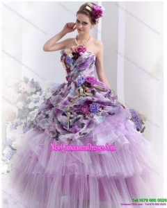 Puffy 2015 Multi Color Sweet Sixteen Dresses with Hand Made Flowers and Ruffles