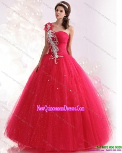 Puffy One Shoulder Dresses for a Quinceanera with Beading for 2015
