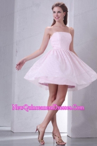 Baby Pink A-line Strapless Dresses for Dama with Mini-length