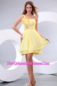 Empire One Shoulder Beading Chiffon Short Dama Dresses