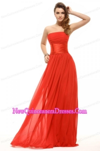 Empire Red Strapless Ruching Floor-length Dresses for Dama