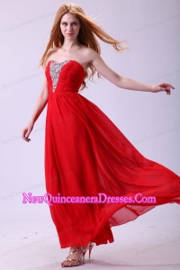 Red Empire Sweetheart Beading Floor-length Chiffon 2014 Dama Dress for Quinceanera