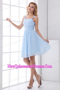 Simple Empire Straps Knee-length Chiffon Light Blue Dresses for Dama