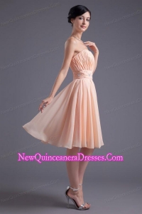 Elegant Empire Strapless V-neck Knee-length Chiffon Peach Dama Dress for Quinceanera with Beading