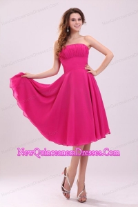 Empire Hot Pink Strapless Ruching Chiffon 2013 Dresses for Dama