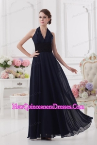 Halter top Long Dresses for Dama with Ruching and Lace