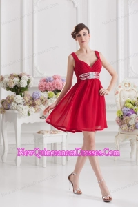 Red Empire Straps Dama Dresses with Ribbons and Beading