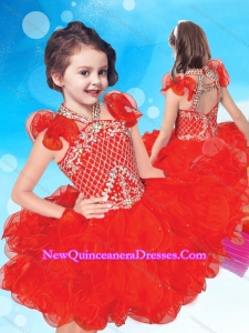 Exclusive Beaded and Ruffled Halter Top 2016 Little Girl Pageant Dress with Criss Cross