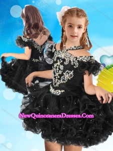 Fashionable Halter Top Cap Sleeves 2016 Little Girl Pageant Dress with Beading and Ruffles