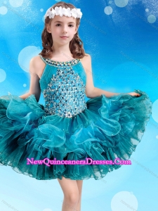 Popular Beaded Decorated Scoop Teal 2016 Little Girl Pageant Dress in Organza
