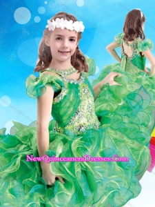 Wonderful Scoop Green Little 2016 Little Girl Pageant Dress with Beading and Ruffles