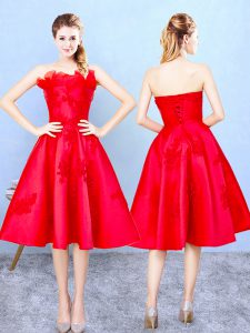 Edgy Appliques and Ruffles Court Dresses for Sweet 16 Red Lace Up Sleeveless Knee Length