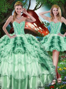 Sumptuous Multi-color Ball Gowns Sweetheart Sleeveless Organza Floor Length Lace Up Beading and Ruffles Quince Ball Gowns