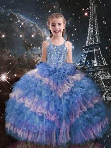 Organza Sleeveless Floor Length Pageant Gowns For Girls and Beading and Ruffled Layers