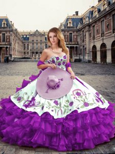 Eggplant Purple Sleeveless Organza Lace Up Sweet 16 Dresses for Military Ball and Sweet 16 and Quinceanera