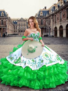 Free and Easy Green Sweetheart Neckline Embroidery and Ruffled Layers Sweet 16 Dresses Sleeveless Lace Up