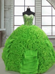 Custom Designed Sweetheart Sleeveless Organza Ball Gown Prom Dress Beading and Ruffles Lace Up