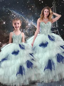 Modern Sleeveless Lace Up Floor Length Beading and Ruffled Layers Sweet 16 Quinceanera Dress